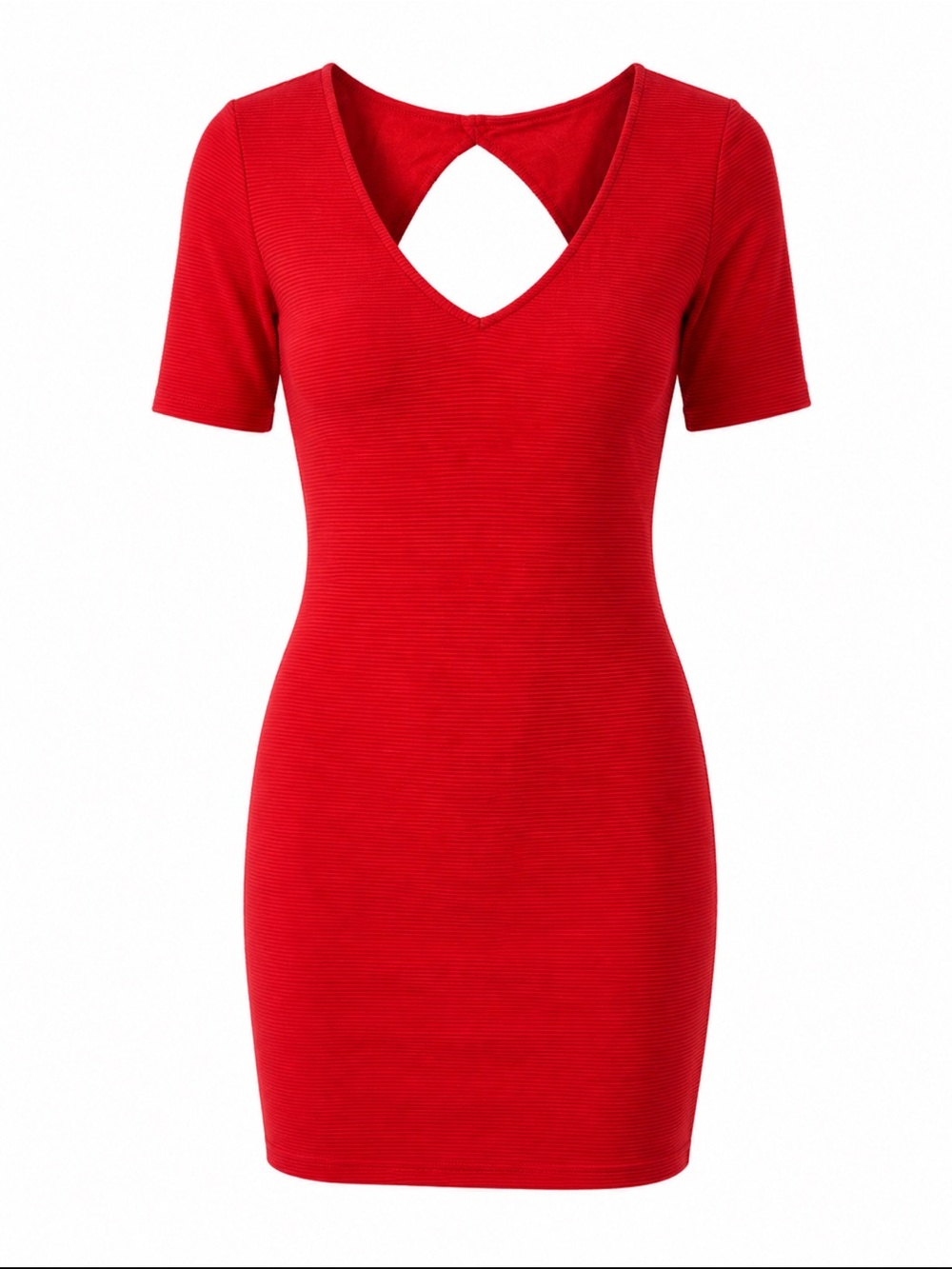 Dynamite Red V-Neck Ribbed Mini Dress - Picture 2 of 4